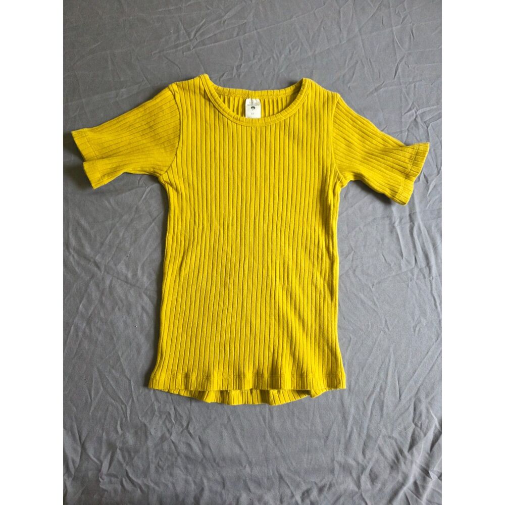 Kate Quinn Mustard Yellow Ribbed Short Sleeve Shirt Top - Kids Size 6Y